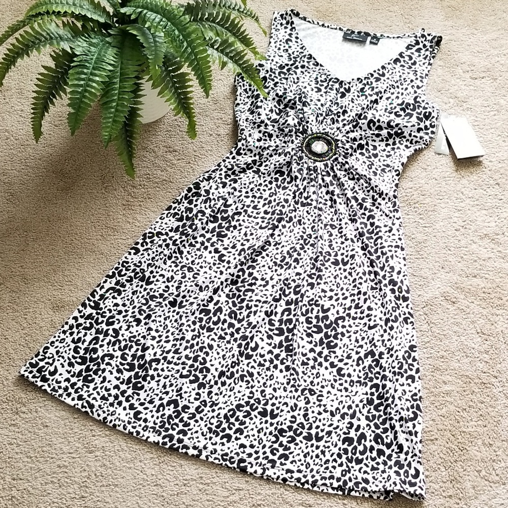 Nina Leonard Animal Print Leopard Midi Dress